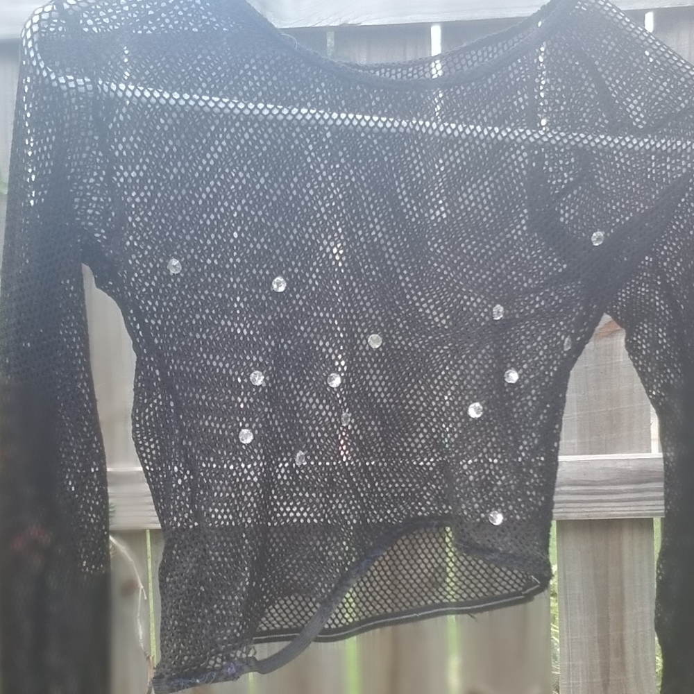 Fishnet Edgy longseleve shirt Rhinstone